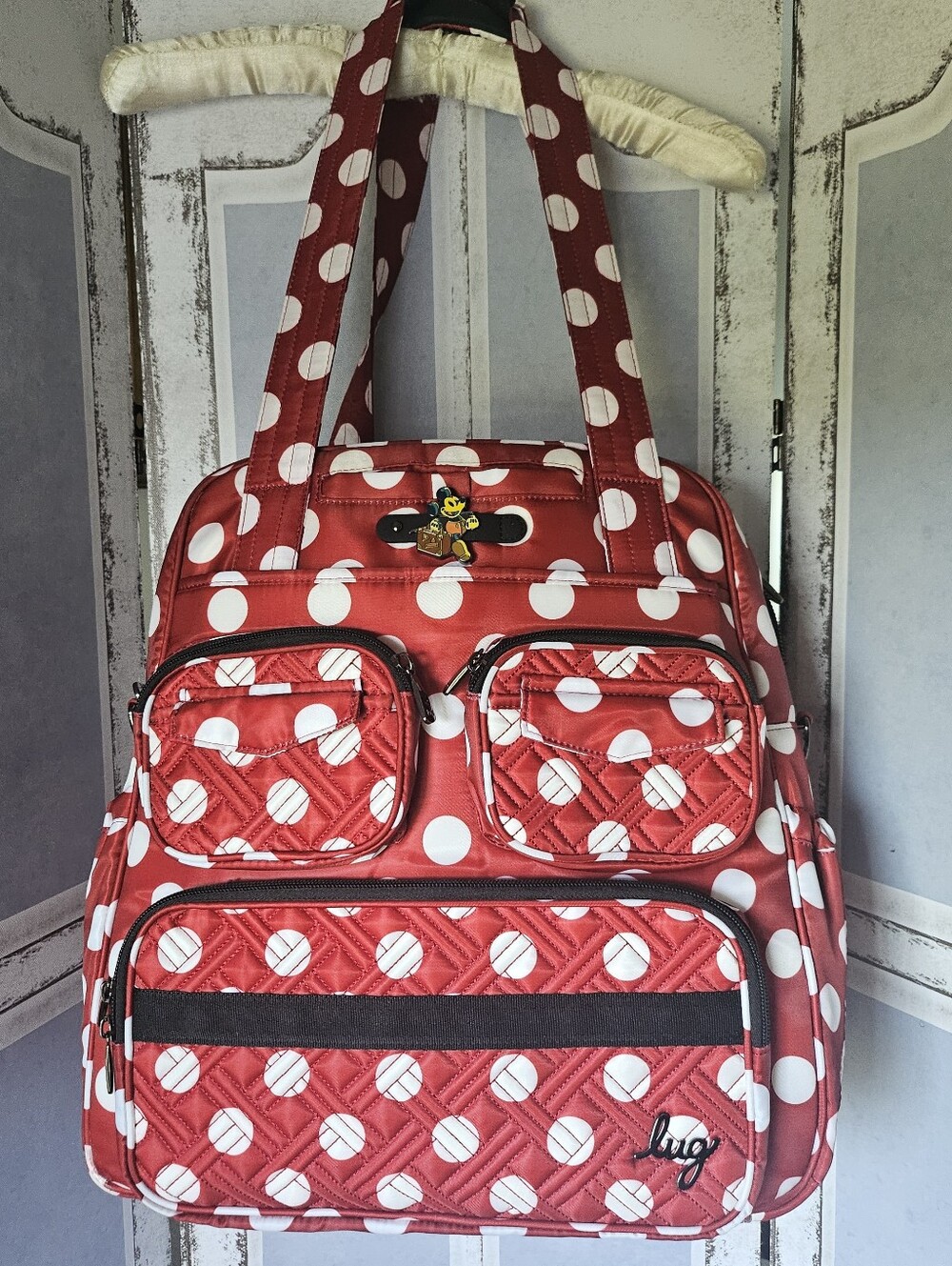lug Red and White Polka Dot Quilted Tote Bag